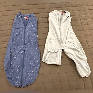 2 Ergopouch sleep suit bags, blue and green, 8-24mo, GUC